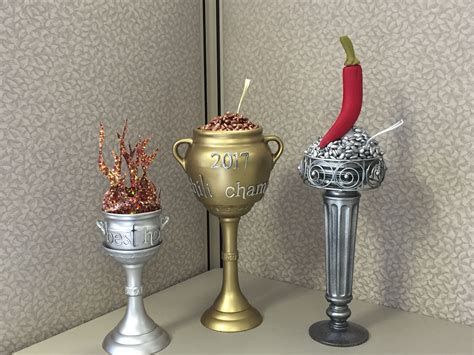 Chili cook off trophies made from candle holders and other items from thrift store. spray ...