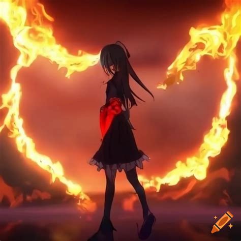 Anime girl engulfed in flames on Craiyon