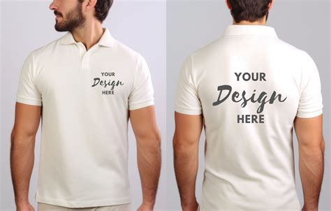 Front and Back Polo Shirt Mockup, Male Model Ivory Shirt Mockup, Ivory Model Gildan 3800, Model ...