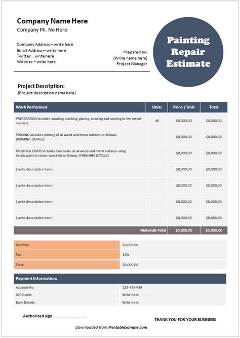 21 Free Sample Painting Estimate Templates - Printable Samples