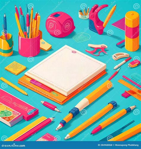 Artistic Stationery Illustration with Drawing Supplies and Design ...