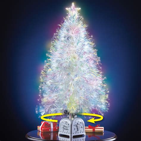 Rotating White Fiber Optic Christmas Tree with Base | Collections Etc.