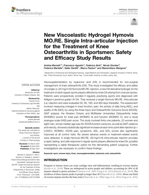 (PDF) New Viscoelastic Hydrogel Hymovis MO.RE. Single Intra-articular Injection for the ...