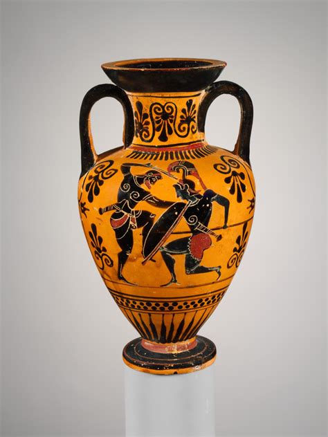 Black-figure neck-amphora with Heracles battling an Amazon (left) and ...