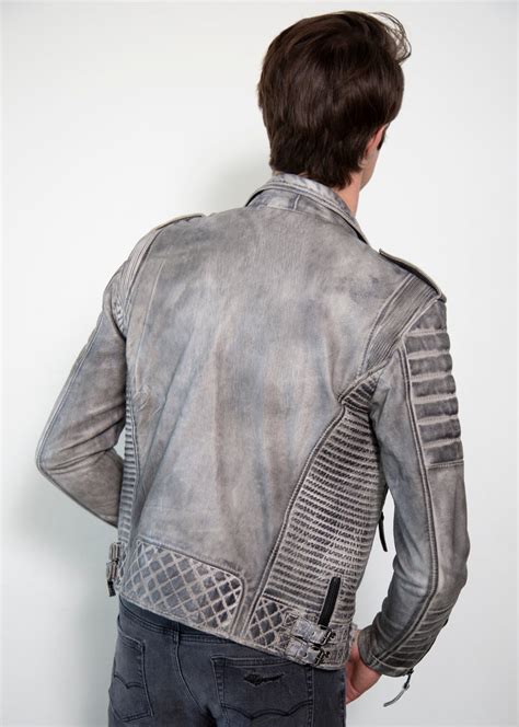 Buy Mens Quilted Charcoal Gray Leather Motorcycle Jacket | LucaJackets ...