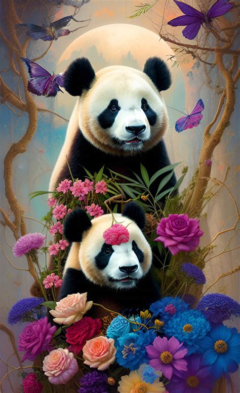 Panda with flowers by TheOutdoor on DeviantArt