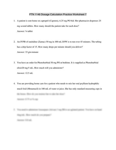 SOLUTION: Ptn 1146 dosage calculation practice worksheet 7 - Studypool