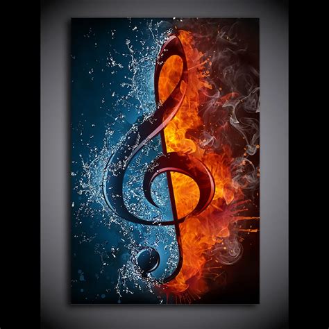 1 piece canvas painting music note flame and water HD posters and prints canvas painting for ...