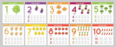 Collection of flashcards for learning numbers for children. Cute vegetables. 5154934 Vector Art ...