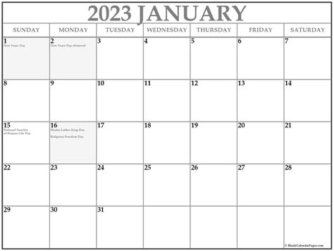 January 2023 with holidays calendar