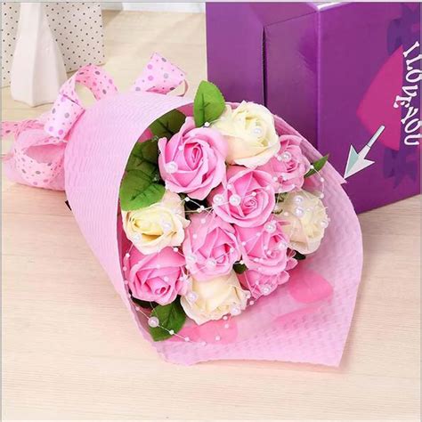 High quality Handmade creative soap roses bouquets simulation soap flowers pearl chain wedding ...