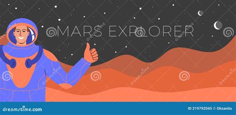 Illustration of an Astronaut Standing with a Flag. Stock Vector - Illustration of universe ...