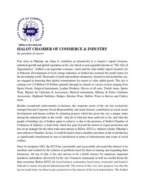 Sialkot Chamber of Commerce Profile | PDF | Pakistan | Corporate Social ...