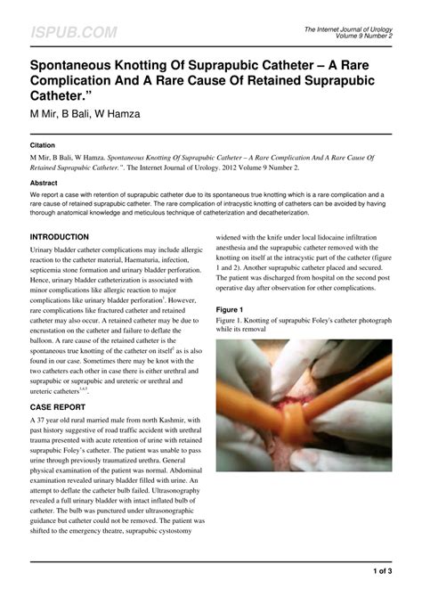 (PDF) Spontaneous Knotting Of Suprapubic Catheter -A Rare Complication And A Rare Cause Of ...