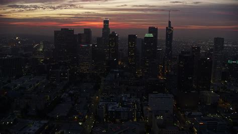 7.6K stock footage aerial video on approach to the Downtown Los Angeles ...