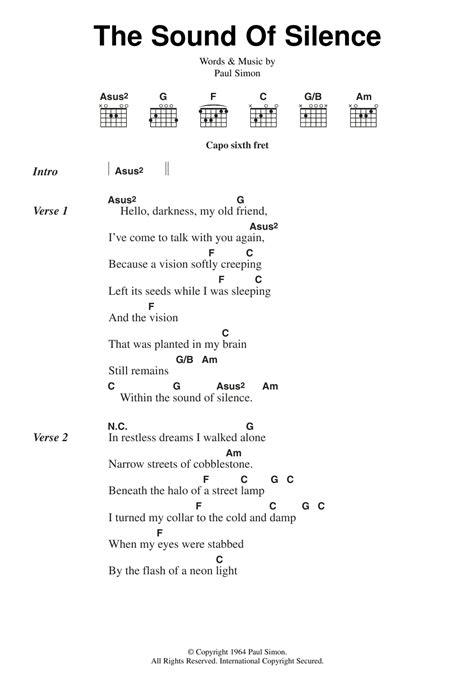 The Sound Of Silence by Simon & Garfunkel - Guitar Chords/Lyrics ...