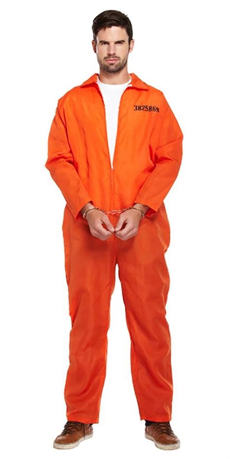 Adults Classic Orange Prisoner Jumpsuit Prison Inmate Fancy Dress ...