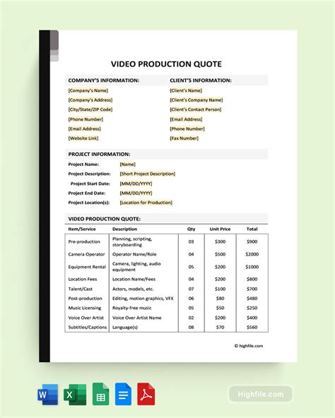 Video Production Quote Template - Highfile