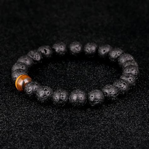 Volcanic stone Natural Stone Beads bracelet with Tiger Eye Stone beads ...