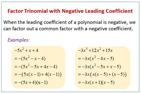 Factor Trinomial with Negative Leading Coefficient (examples, solutions)