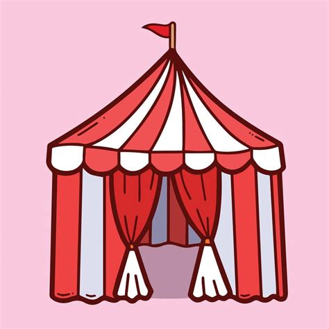 Red and white circus tent vector illustration with red flag on top ...