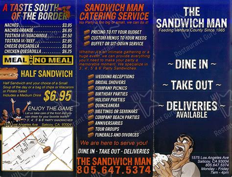 Menu at Sandwich Man restaurant, Ventura