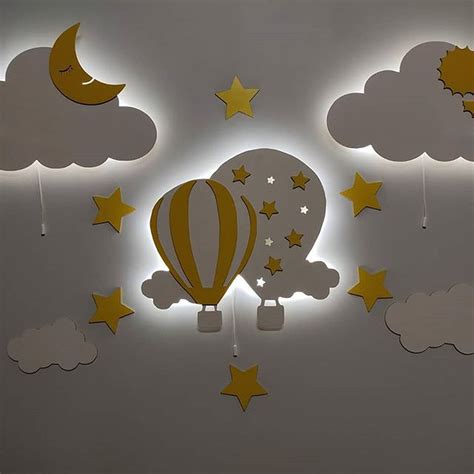 Set of 4 Baby Room Night Light, 2 Clouds + 1 Double Hot Balloon Nursery ...