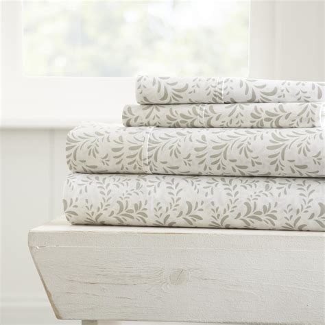 Becky Cameron Burst of Vines Patterned 4-Piece Gray California King Performance Bed Sheet Set ...