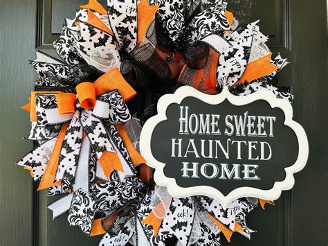 Large Halloween Welcome Wreath Spooky Halloween Wreath Black - Etsy