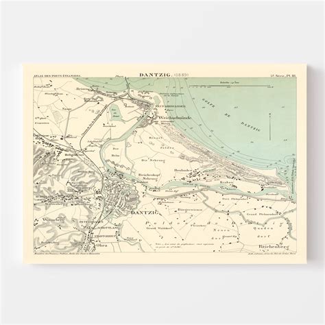 Vintage Map of Danzig, Poland 1889 by Ted's Vintage Art