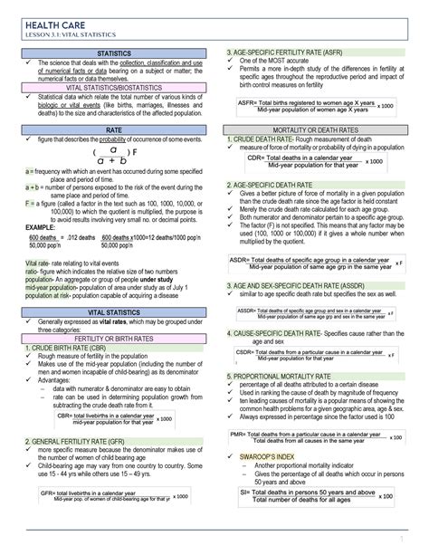 3 - vital stats - HEALTH CARE LESSON 3: VITAL STATISTICS 1 STATISTICS ü ...