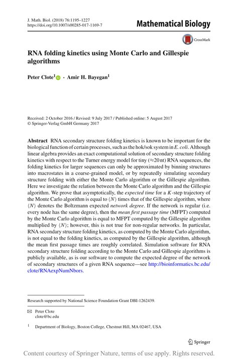 RNA folding kinetics using Monte Carlo and Gillespie algorithms ...