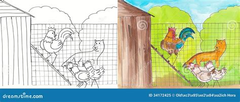 The Fox and the Hen stock illustration. Illustration of drawing - 34172425