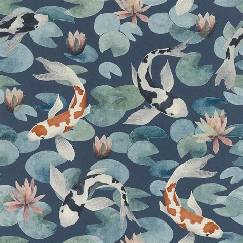 Advantage Nobu Blue Koi Fish Wallpaper 4035-409444 - The Home Depot