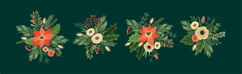 Set of Christmas and Happy New Year flower arrangements. 3449990 Vector Art at Vecteezy