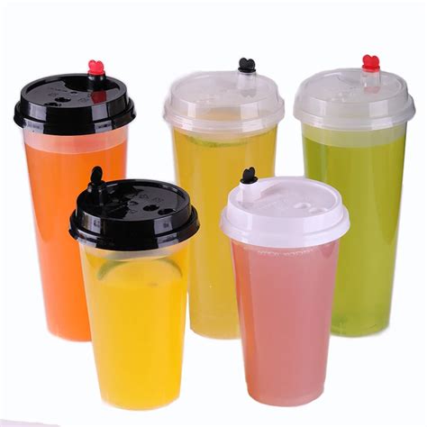 Disposable Plastic Cups with Lids Juice Coffee Milky Tea For Party ...