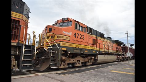 BNSF 4723 “The Microsoft Train Simulator” trails on a ballast train in Louisville, Colorado ...