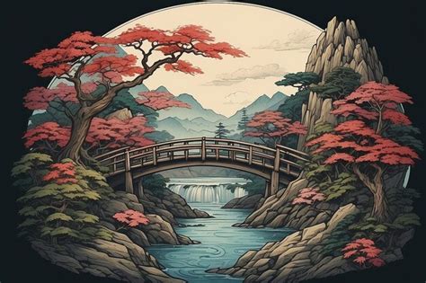 Premium AI Image | Rural traditional bridge in the style of Japanese watercolor