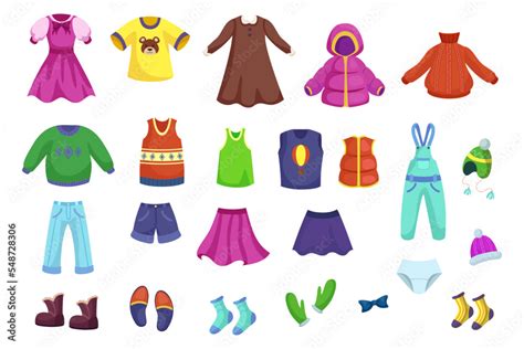 Children clothes for different seasons vector illustrations set ...