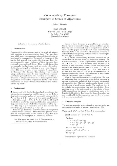 (PDF) Commutativity Theorems: Examples in Search of Algorithms.