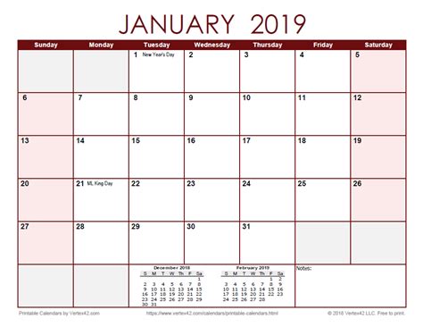 Download a free 2019 Monthly Calendar - Red from Vertex42.com Calendar Download, Free Printable ...