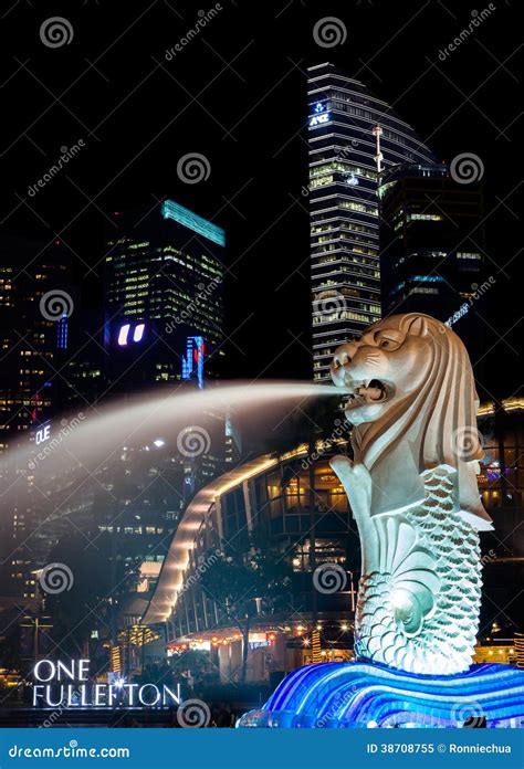 Singapore Merlion Park at Night Editorial Image - Image of city ...