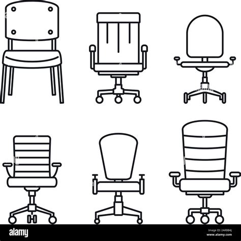 Modern desk chair icons set. Outline set of modern desk chair vector icons for web design ...