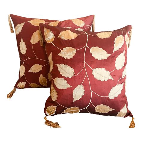 Autumn Silk Accent Pillows - A Pair | Chairish