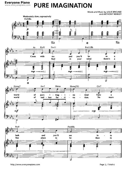 Pure Imagination-Willy Wonka & the Chocolate Factory OST Stave Preview 1-Free Piano Sheet Music ...