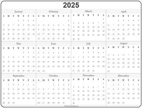 2025 year calendar | yearly printable