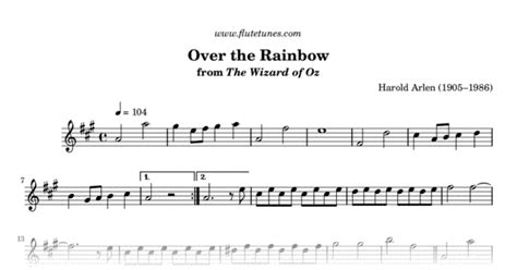 Over the Rainbow from The Wizard of Oz (H. Arlen) - Free Flute Sheet Music | flutetunes.com