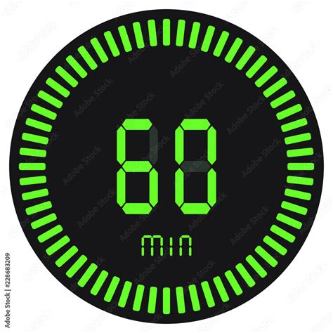 The green digital timer 60 minutes, 1 hour. electronic stopwatch with a gradient dial starting ...