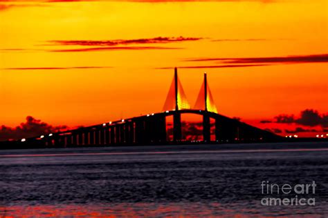 Sunset over the Skyway Bridge crop Photograph by Barbara Bowen - Fine ...