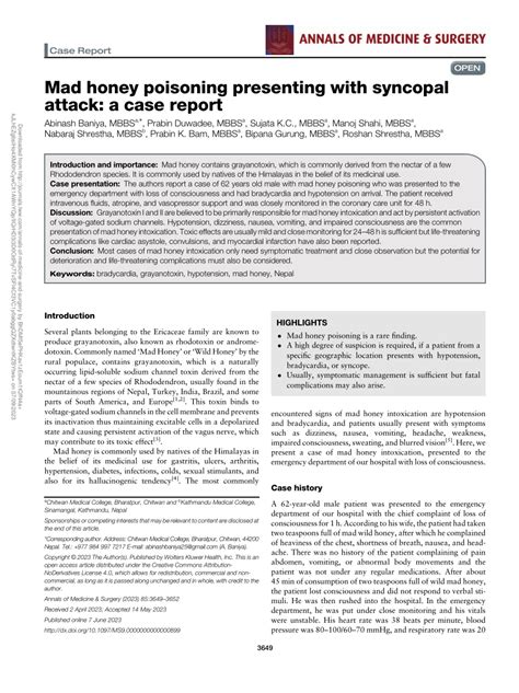 (PDF) Mad honey poisoning presenting with syncopal attack: a case report